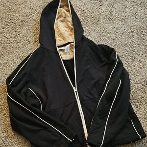 Black Hooded Jacket with White Trim